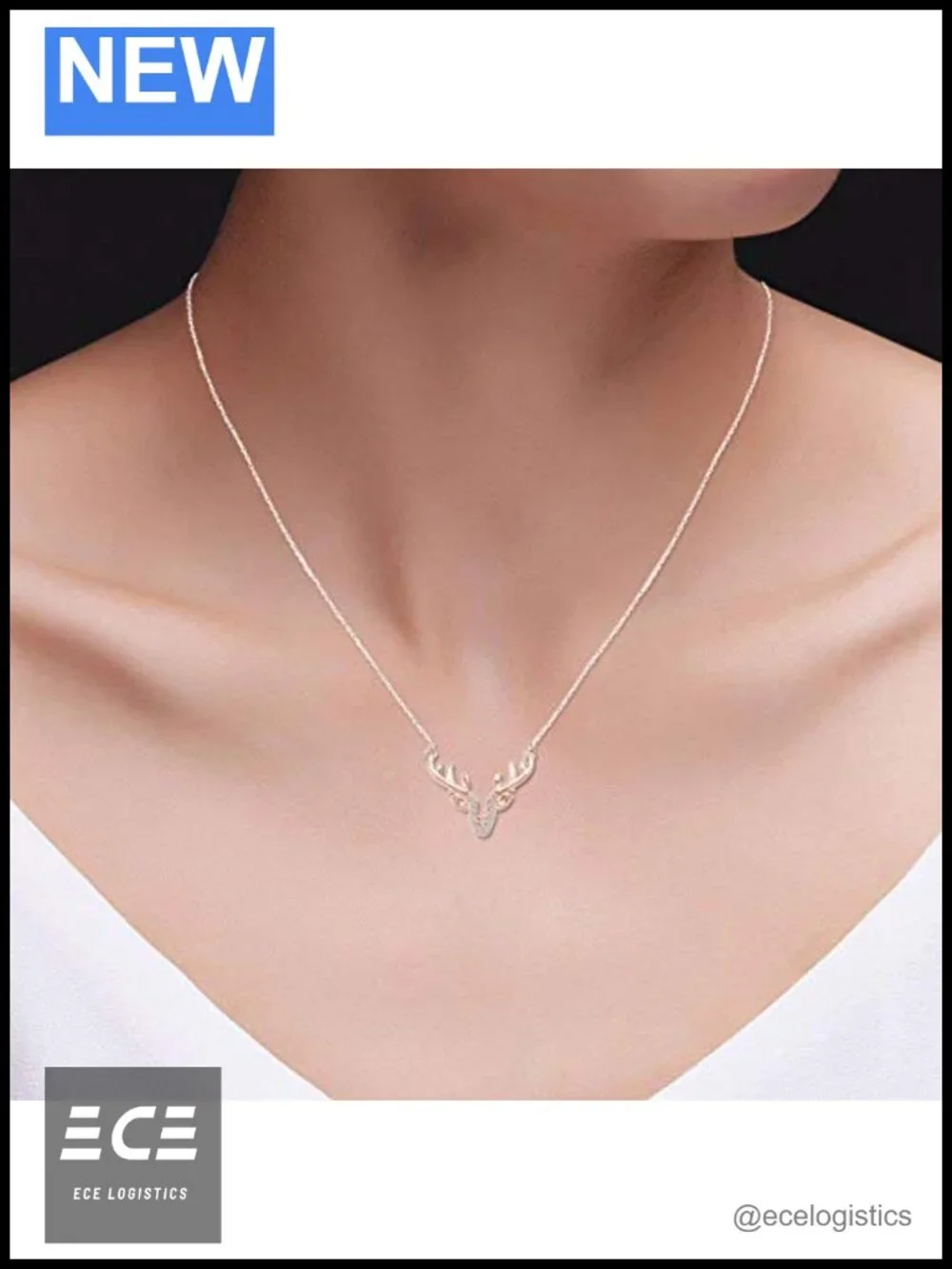 14K Rose Gold Over Sterling Silver Deer Antler Pendant Necklace with Lab Grown